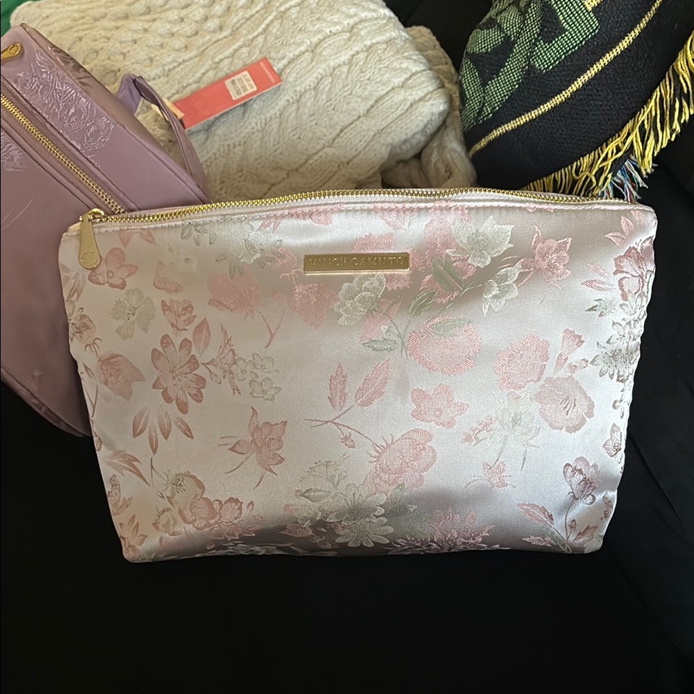 Vince Camuto Pink and Cream Floral Cosmetic Bag